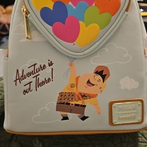 Loungefly Kids' Up Balloon Heart Backpack - Light Blue with Multi-Color Hearts